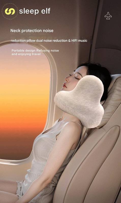 Smart Neck Pillow with Dual Noise Reduction, HIFI Bluetooth Music & Graphene Heating - Sleep Elf" Travel Pillow(Silver)"