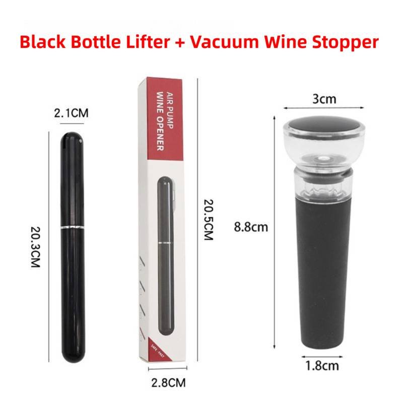 Black Pen-Style Air Pressure Wine Bottle Opener with Vacuum Wine Stopper Set - Effortless Cork Removal for Home & Champagne Party