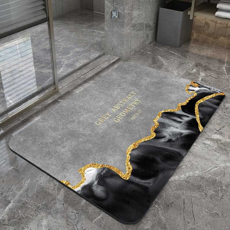 Quicksand and golden grey Modern Absorbent Diatomaceous Earth Bath Mat - Quick Dry, Non-Slip, Soft Bathroom Floor Mat