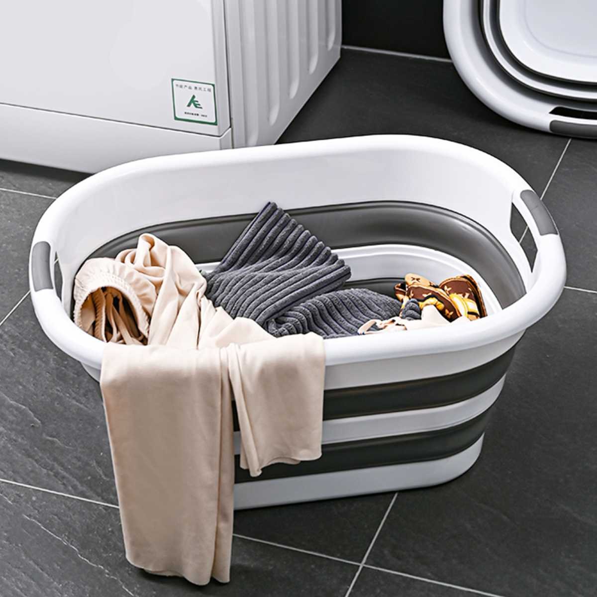 45L Collapsible Laundry Basket Washing Clothes w/Handles Bin Foldable - Grey/White