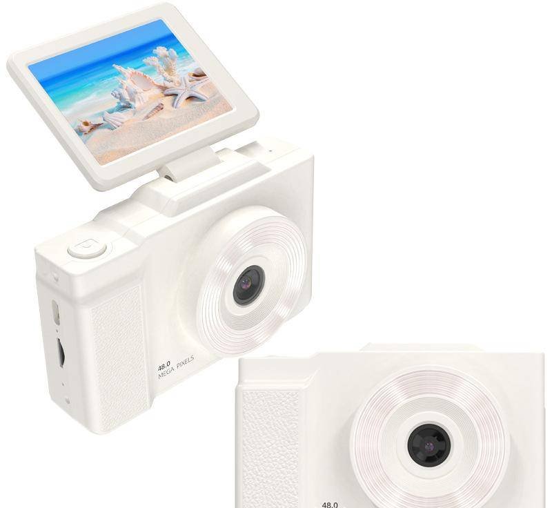 48MP Student Digital Camera with 180 Flip Screen & 3-Setting Fill Light(White)