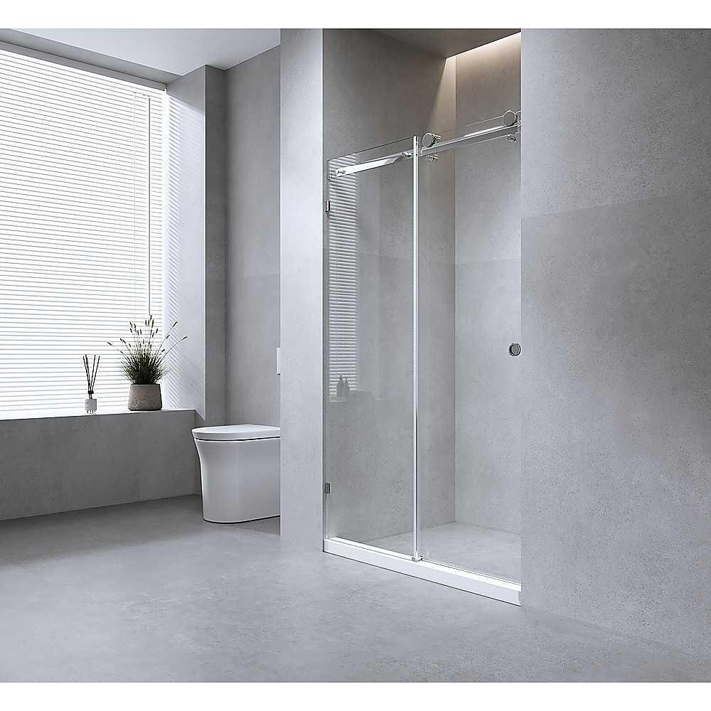 140cm Frameless Glass Sliding Shower Door – With Black Rail and U-bracket for Modern Bathrooms