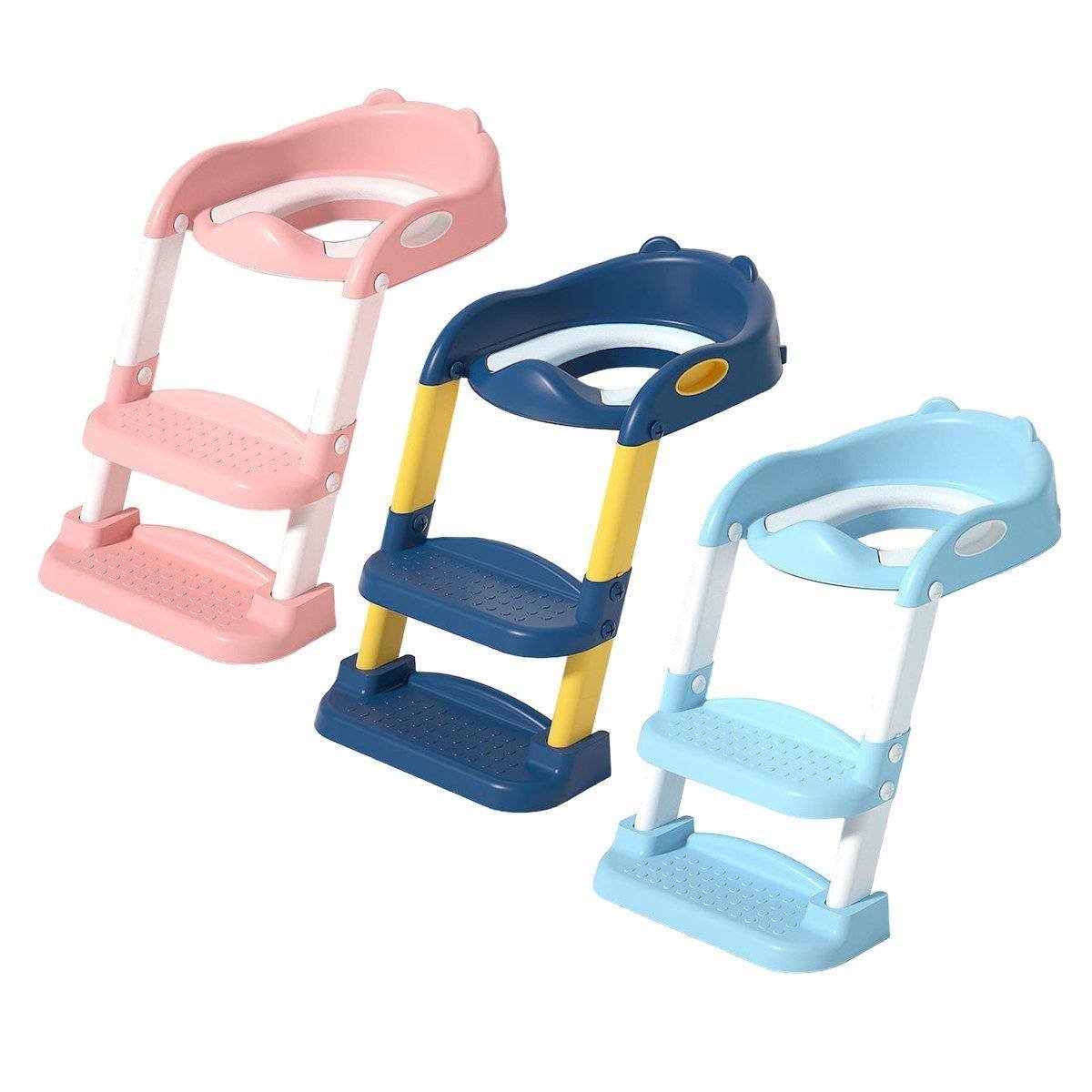 Potty Training Toilet Seat Chair with Ladder Step-Up Stool Foldable Design - Pink