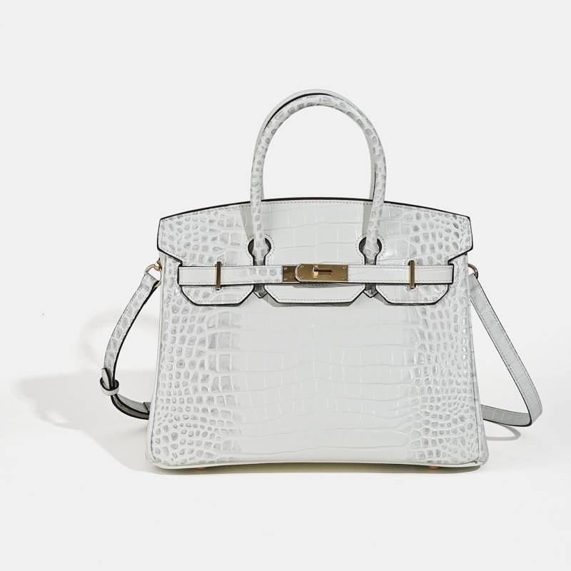 2025- Euro-american Elegant Crocodile Leather Handbag Bag - Birkin 30,white ,palladium Hardware