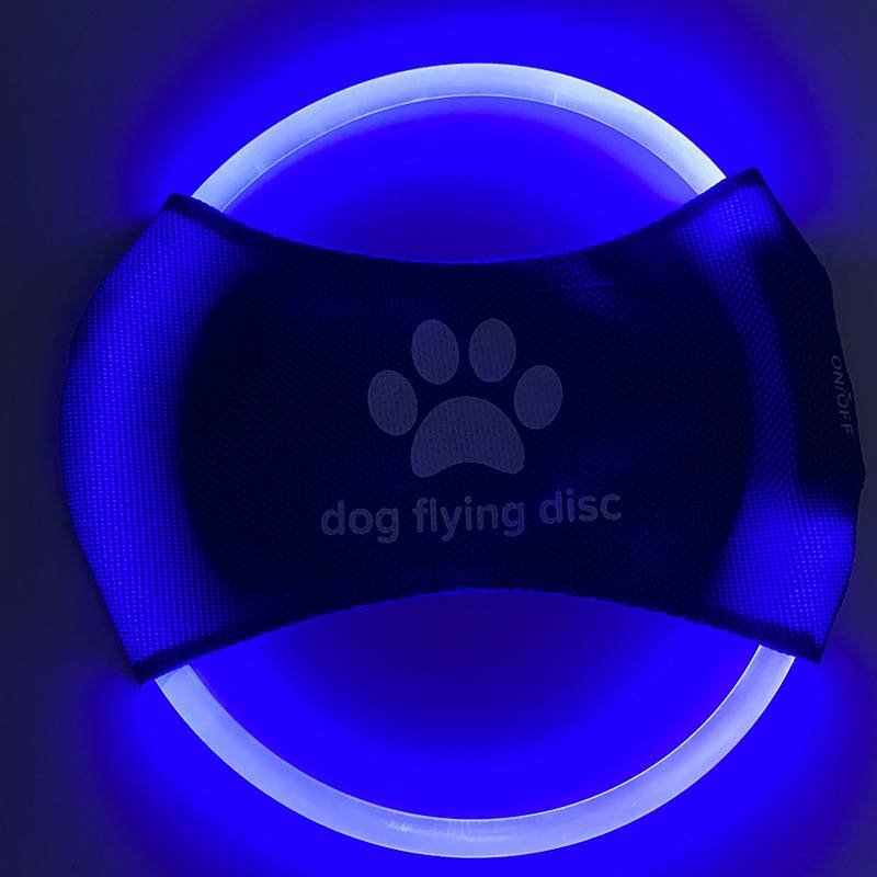Blue LED Rechargeable Dog Flying Disc - Glow-in-the-Dark Pet Training Toy with Paw Design