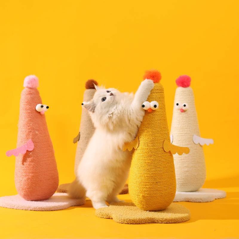 Yellow Adorable Chick Cat Scratching Post - Durable Sisal Rope Scratcher Toy for Cats & Kittens