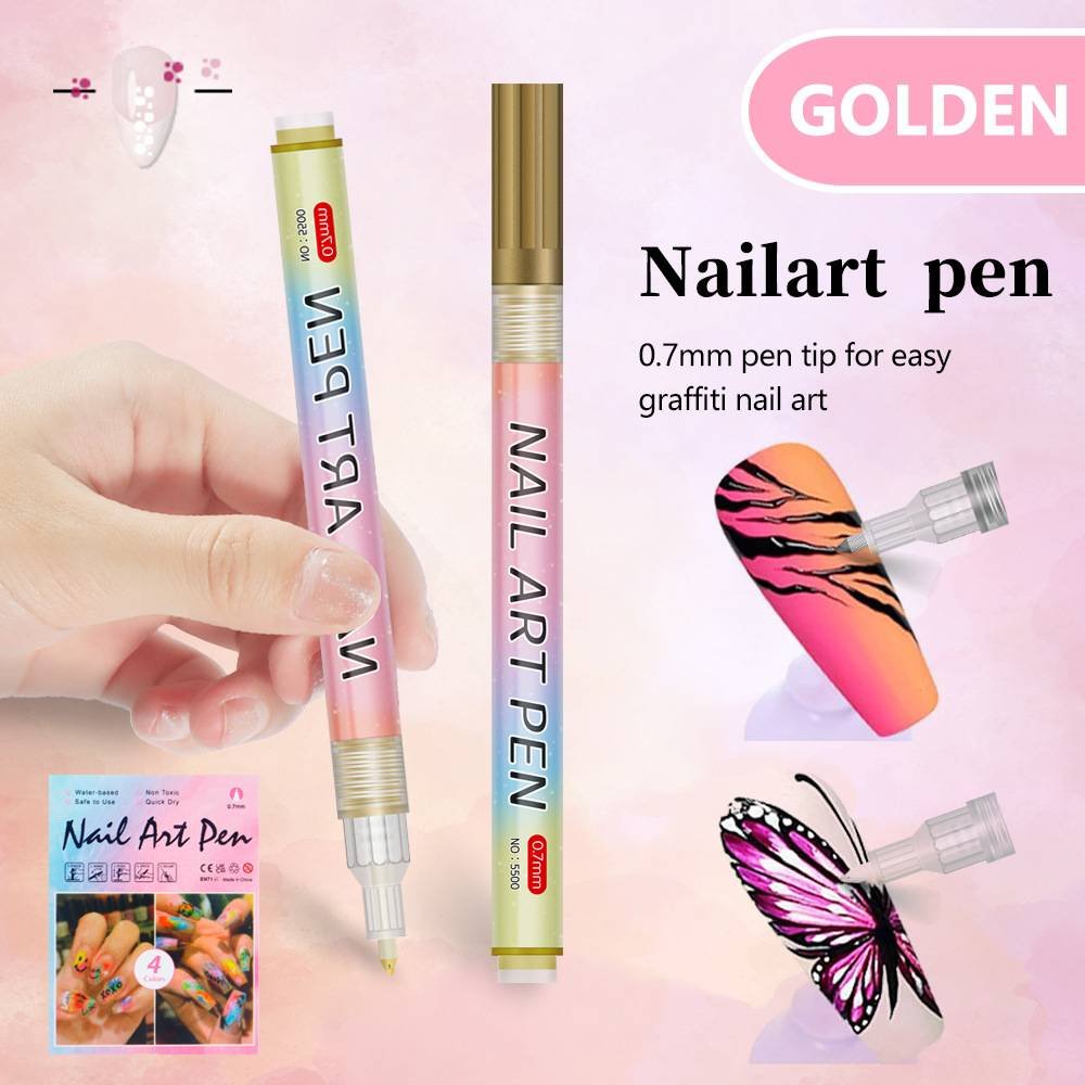 Gold 0.7mm Nail Art Doodle Pen 12 Sticks- Single Color Acrylic Marker for Nail Design, No-Bake