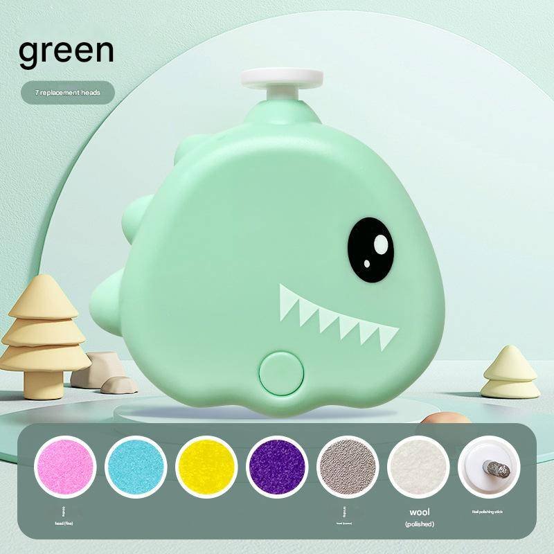 Green Cute Dinosaur Electric Pet Nail Grinder - 3-Speed, Low Noise, USB-C for Dogs & Cats