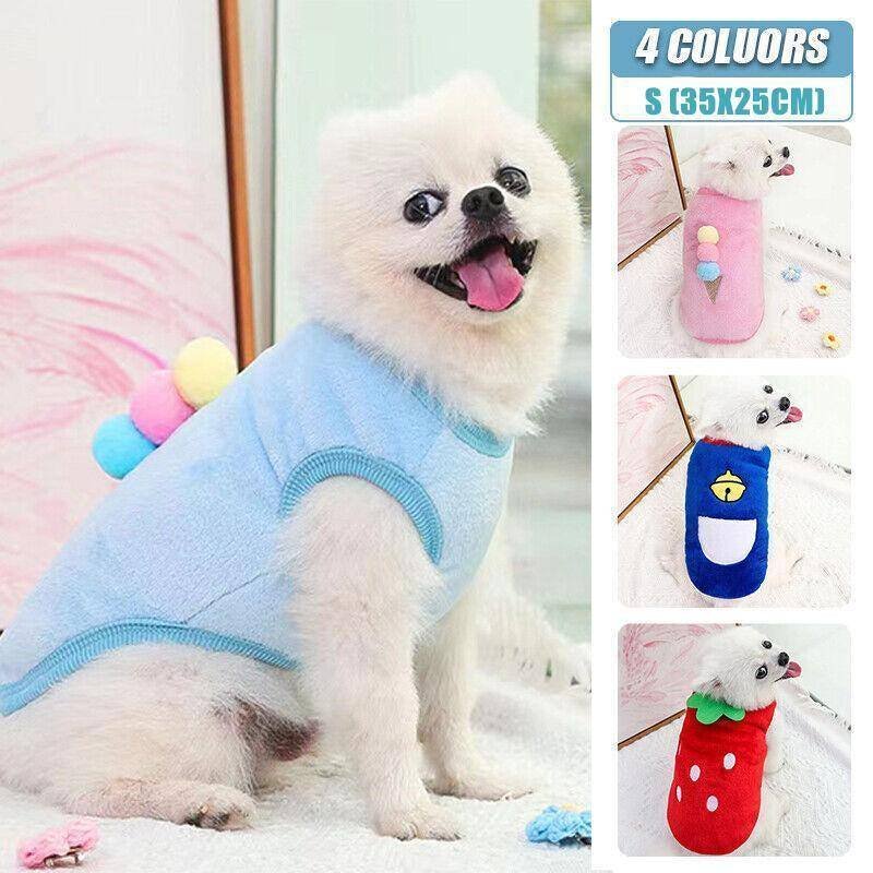 S Size Warm Winter Dog Clothes Soft Fleece Dog Jacket Pet Coat Sweater Cat Jumper - Pink Ice Cream