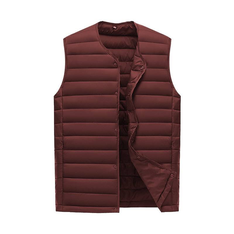 L Wine Red Men's Lightweight Quilted Puffer Vest - Ideal Sleeveless Jacket for Winter Layering