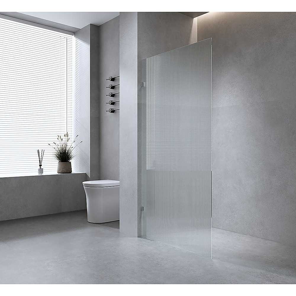 120cm Reeded Single Shower Glass Screen with Gunmetal F-brackets & Round Pole
