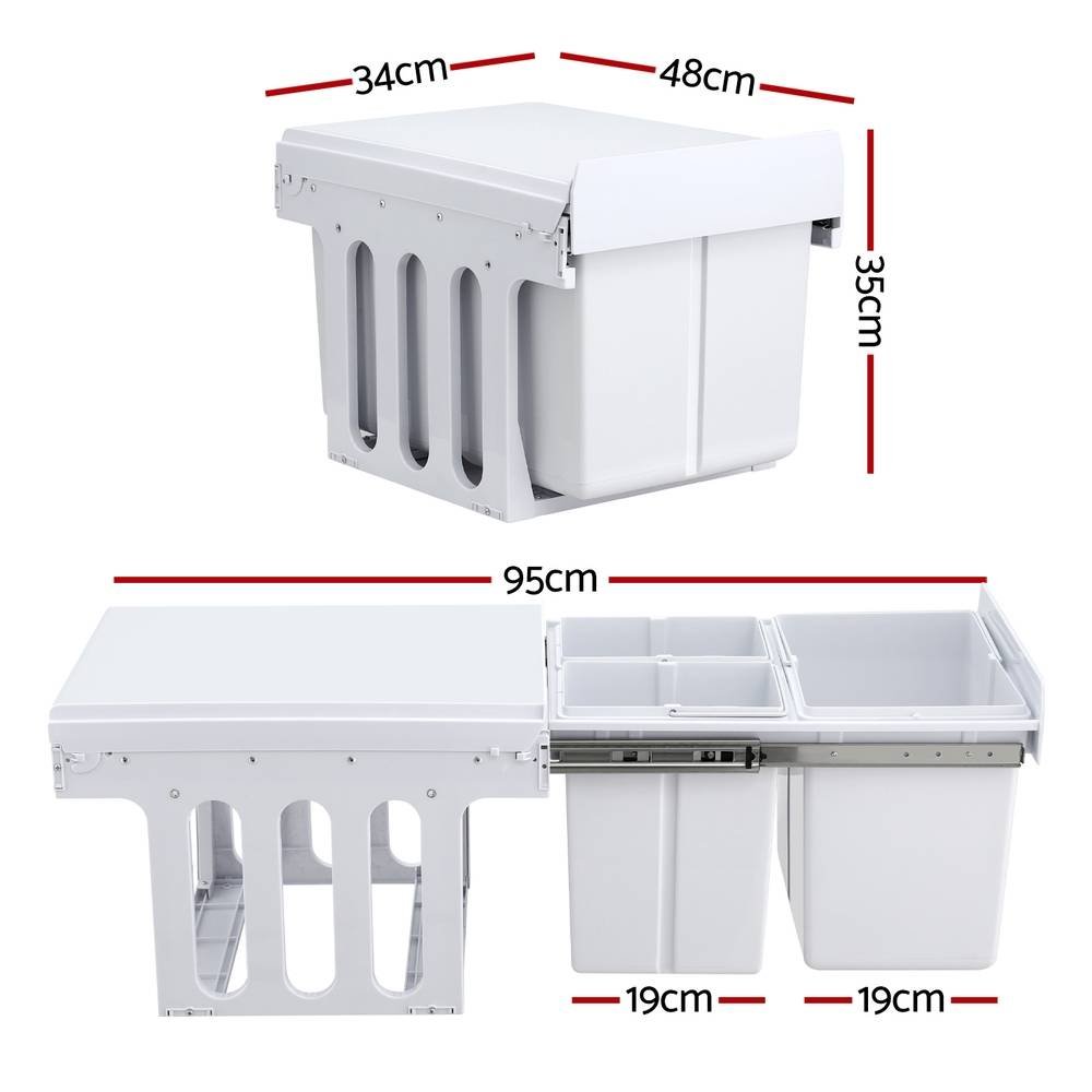 Cefito Pull Out Bin Kitchen Triple Slide Garbage Rubbish Bins Basket White 31L