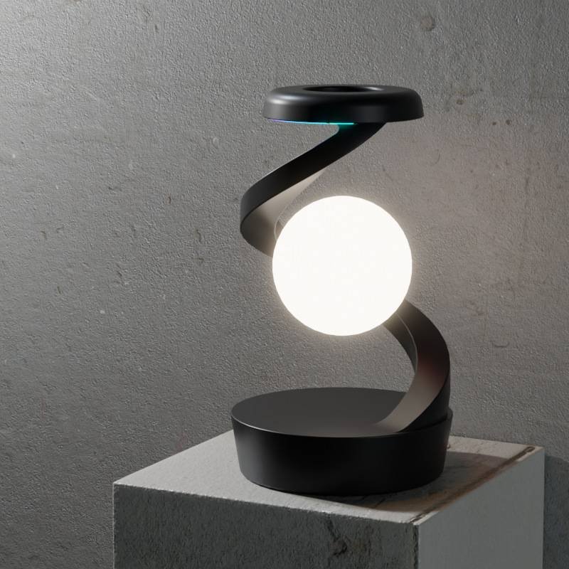 Black Modern Levitating LED Desk Lamp  - Spiral Design Atmosphere Light