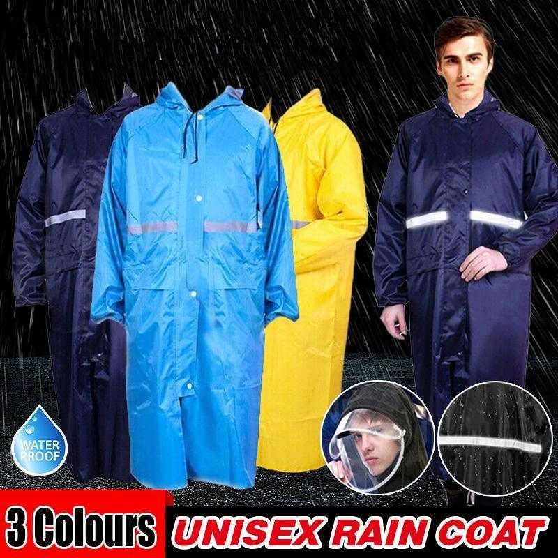Unisex Waterproof Raincoat L Size Lightweight Hooded Long Work Outdoor Overcoat - Yellow