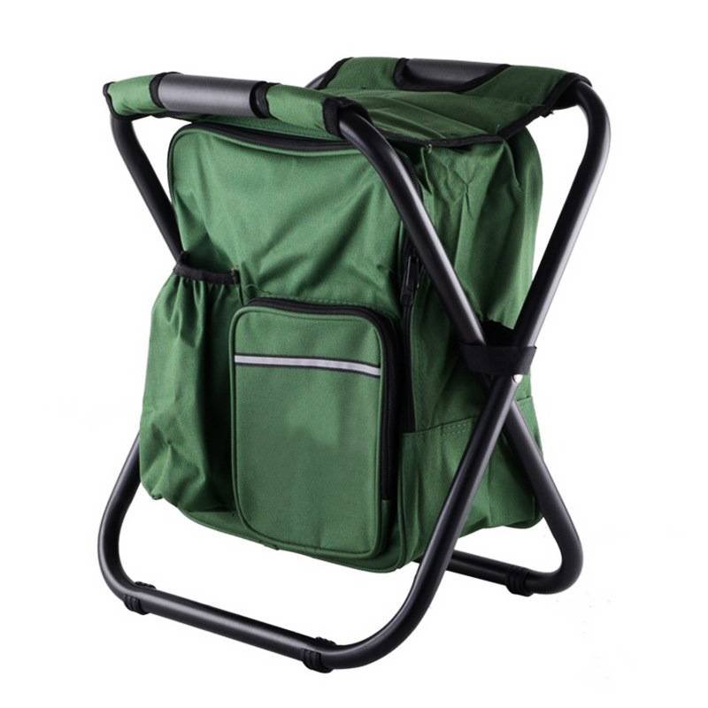 Green Insulated Cooler Backpack Chair - Foldable Stool for Picnics & BBQ