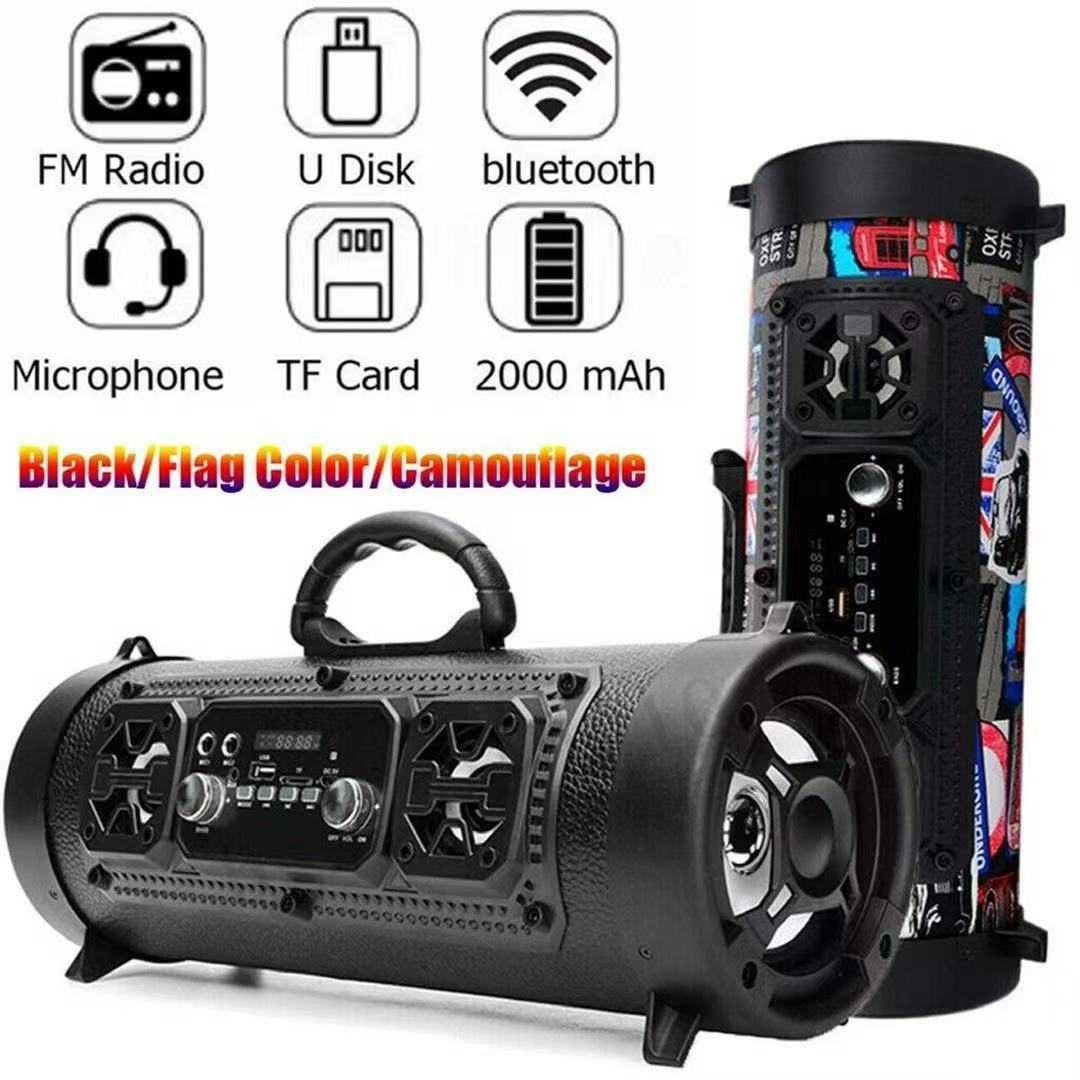 Portable Wireless Speaker - FM Radio, USB/TF Playback, AUX Input, Microphone Support & 2000mAh Battery(Blue and black)