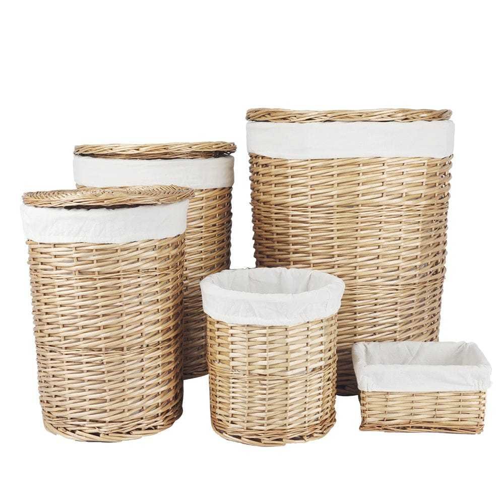 5 Piece Wicker Storage Baskets With Liner Set