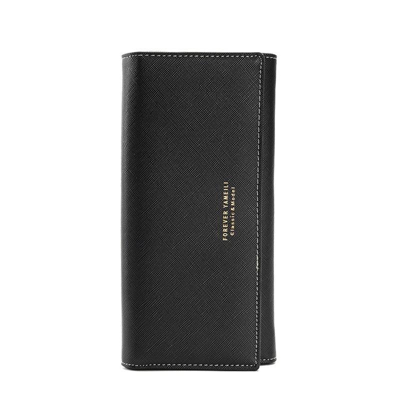 Black PU Slim Wallet with Polyester Interior - Stylish Clutch for Cards and Cash