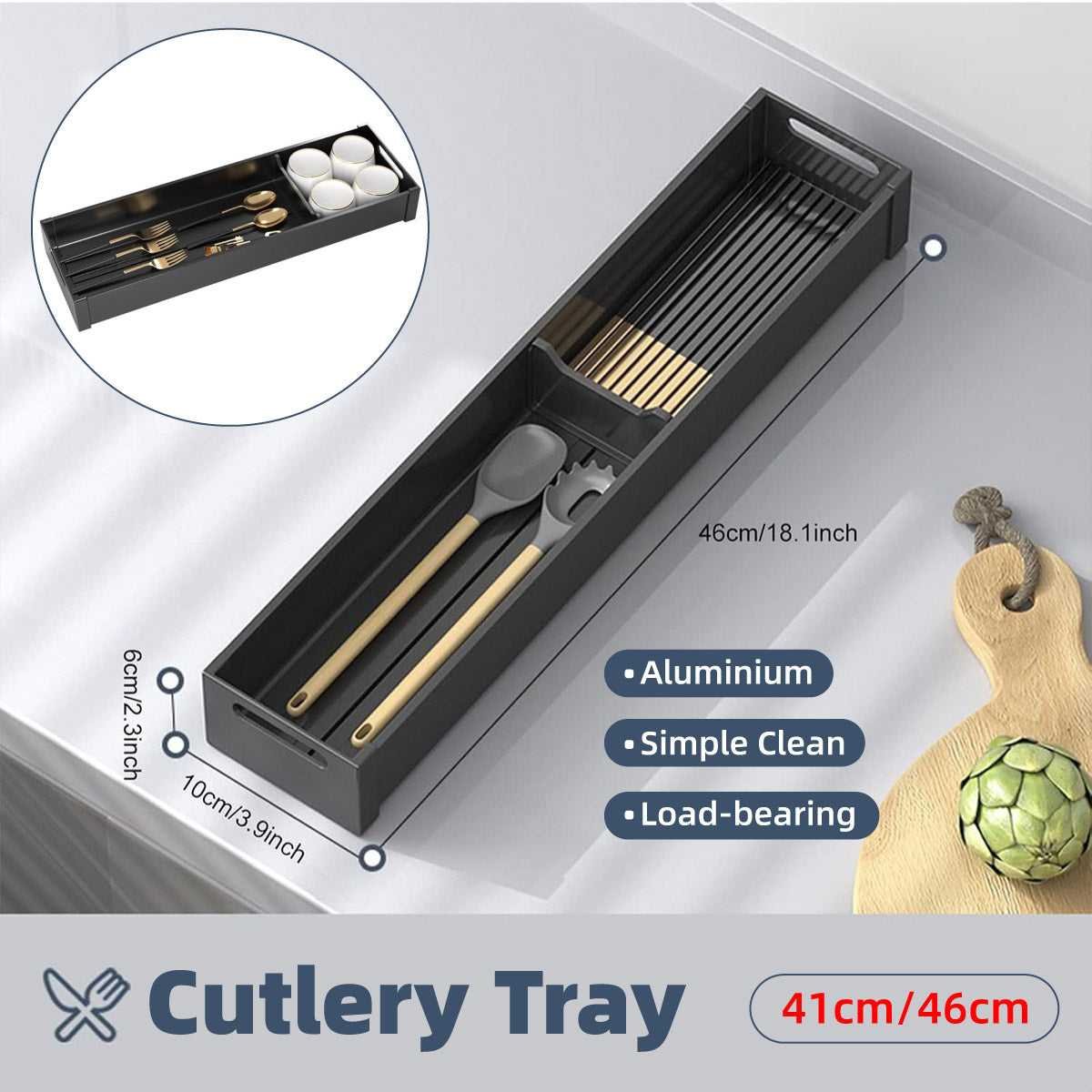 Kitchen Cabinet Drawer Cutlery Tray Utensil Organiser Insert Divider Storage - 41x10cm