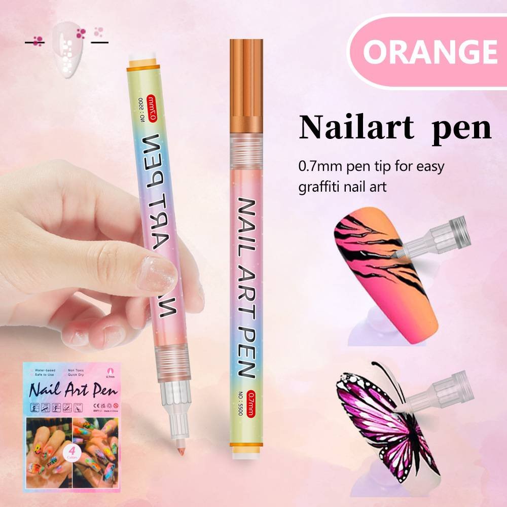 Orange 0.7mm Nail Art Doodle Pen 12 Sticks- Single Color Acrylic Marker for Nail Design, No-Bake