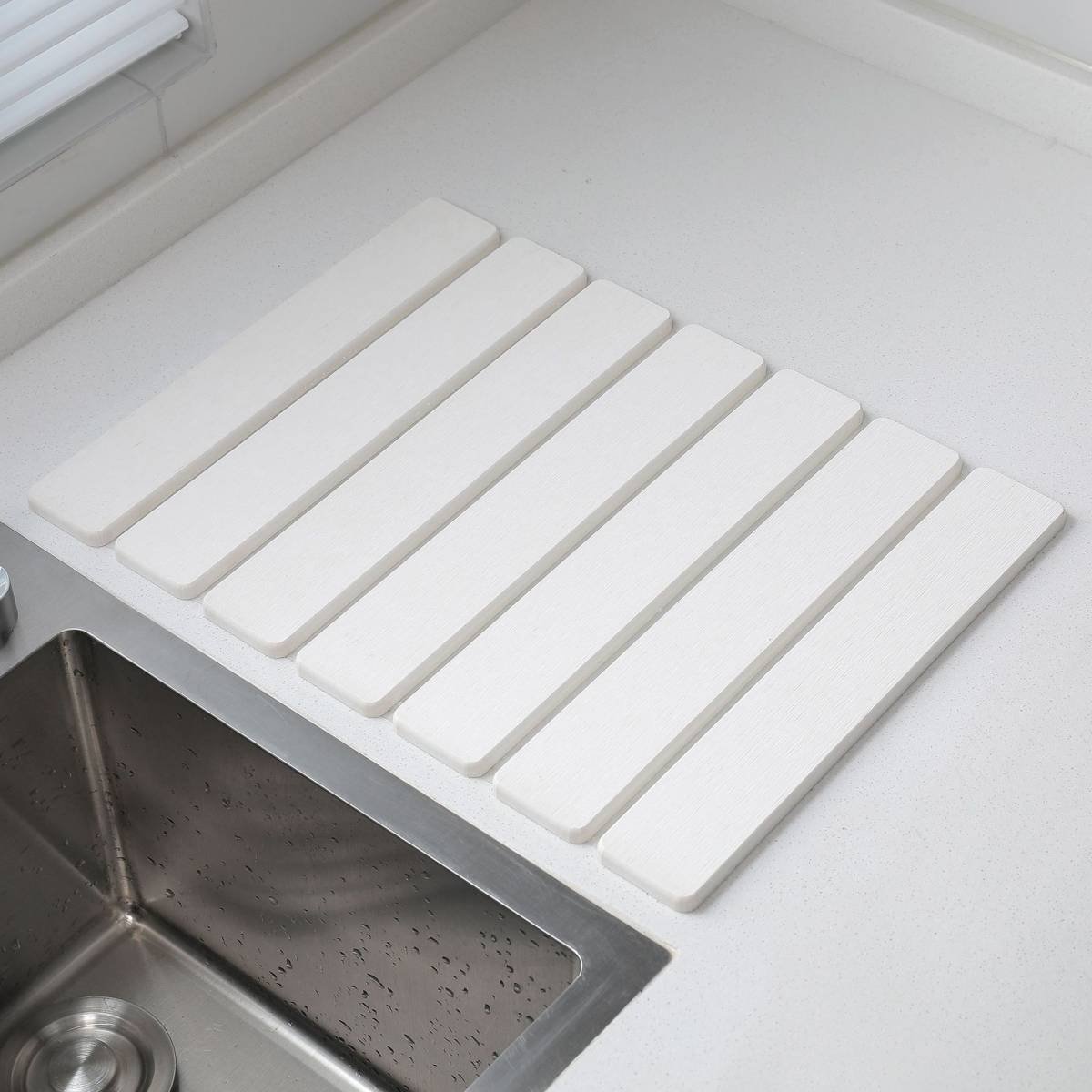 Folding Diatomaceous Earth Countertop Drain Mat - Quick Dry, Non-Slip & Easy Clean Absorbent Pad(white)