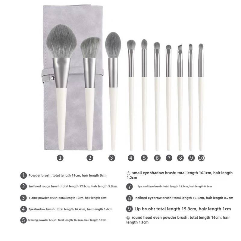 Beige 11-Piece Professional Makeup Brush Set with Cosmetic Bag - Premium Synthetic Fiber, Wooden Handle, Aluminum Tube