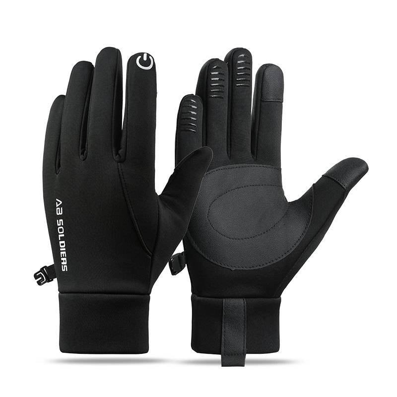 Black Winter Thermal Gloves for Men Outdoor Cycling Driving Waterproof Touch Screen Warm Fleece Lining Anti-Slip(Size:M)