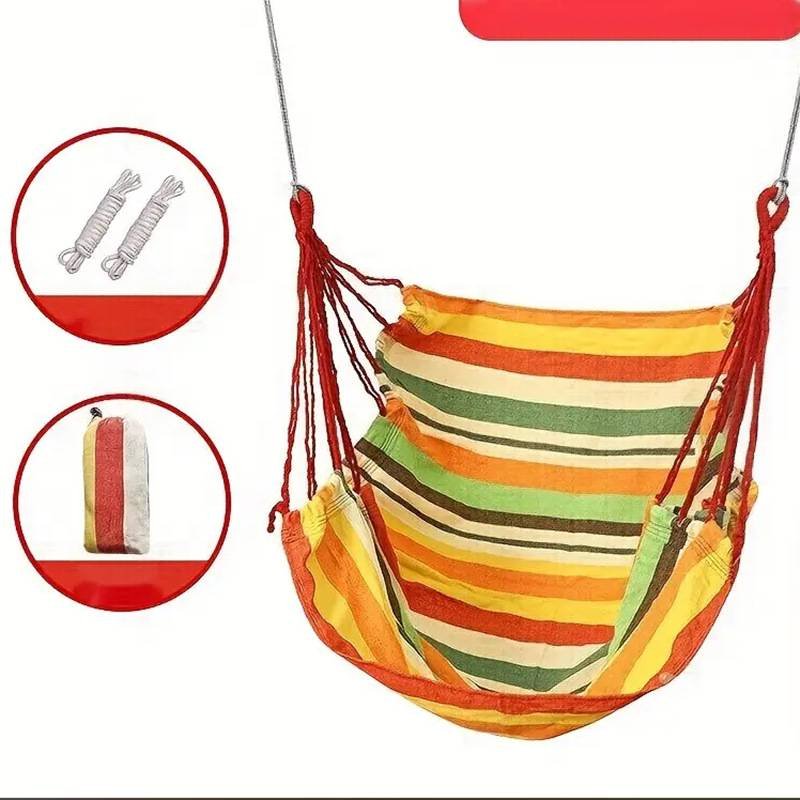 Colorful Striped Hammock Chair with Ropes and Storage Bag - Yellow Stripes