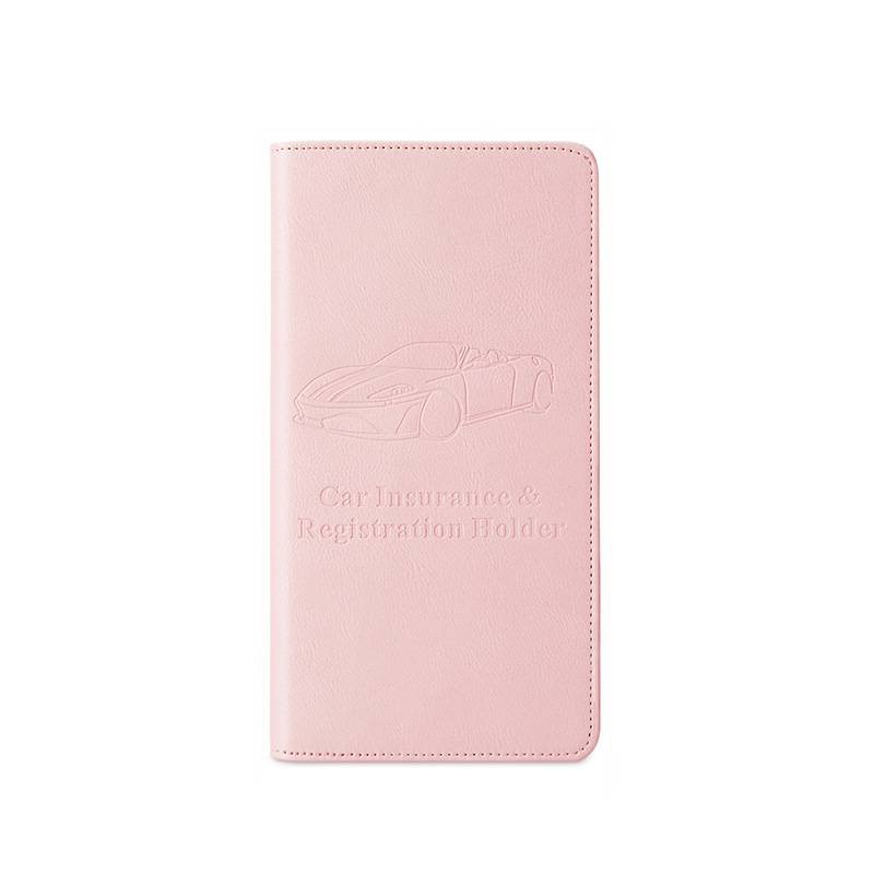 Car Registration and Insurance Holder - Premium PU Leather Vehicle Document Wallet - Slim Glove Box Organiser for Rego Papers, Logbook & ID Cards - Pink
