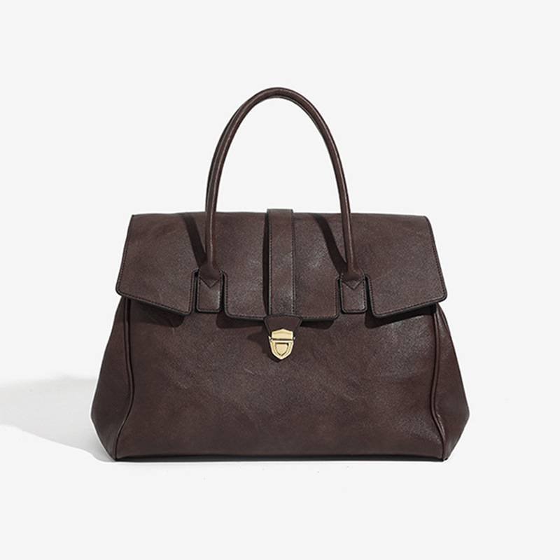 Coffee Brown Spacious Women's PU Leather Tote Bag with Laptop Compartment