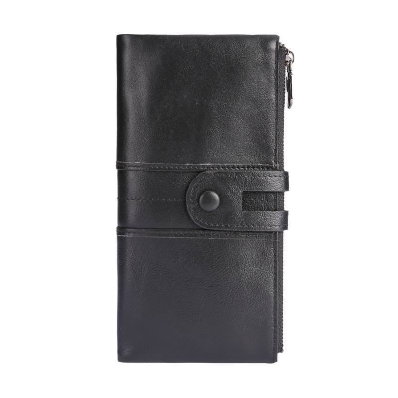 Black Premium Leather Long Wallet Clutch Organizer 19x10x3cm - 15 Card Slots