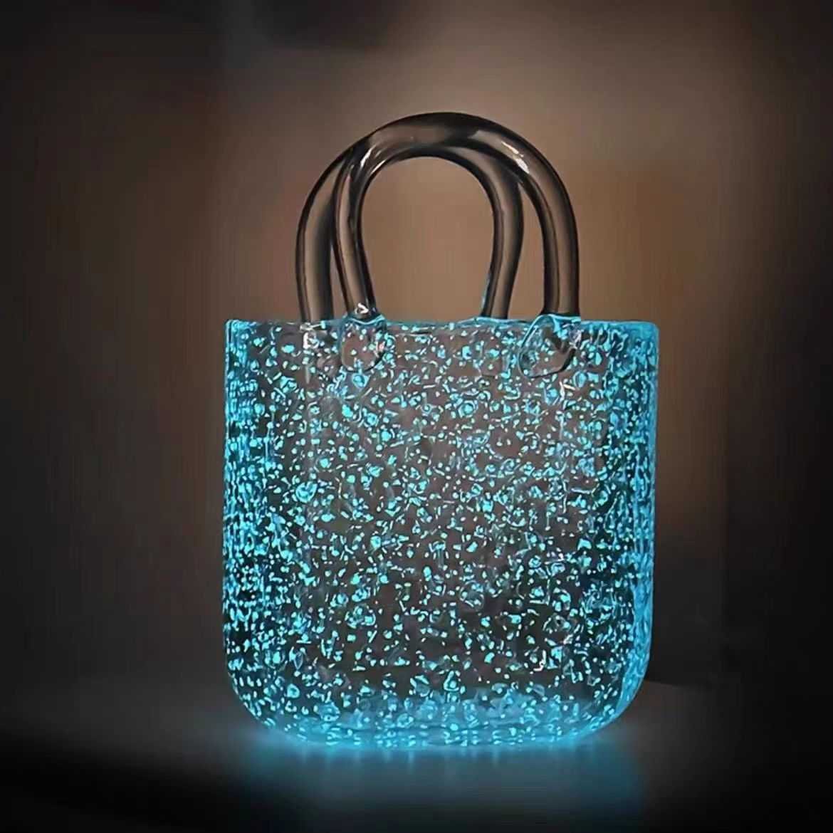Large Tote Bubble Bag Luminous INS-Style Glass Vase Modern Minimalist Hydroponic Flower Holder Creative Desktop Decorative Floral Arrangement