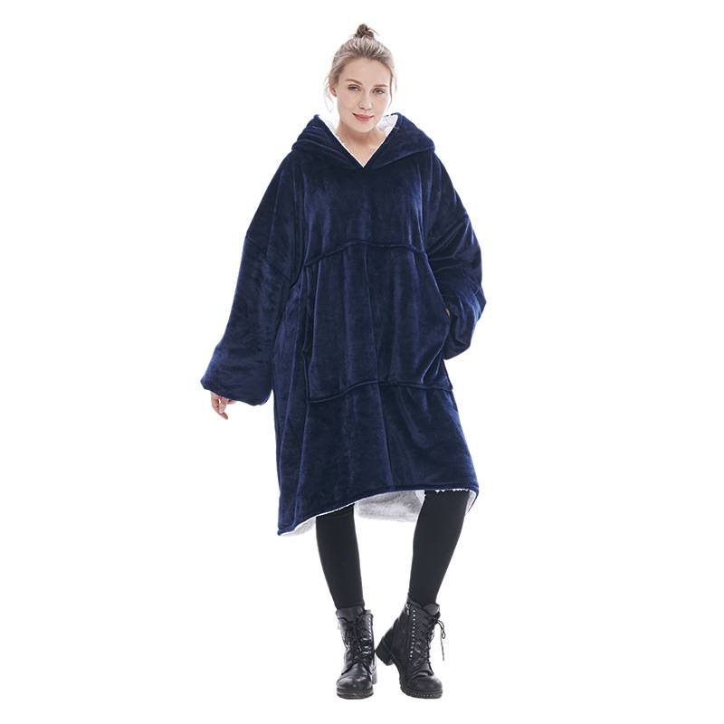 Navy Blue Oversized Wearable Blanket Hoodie - Ultra Soft & Cozy Snuggle Pullover for Adults