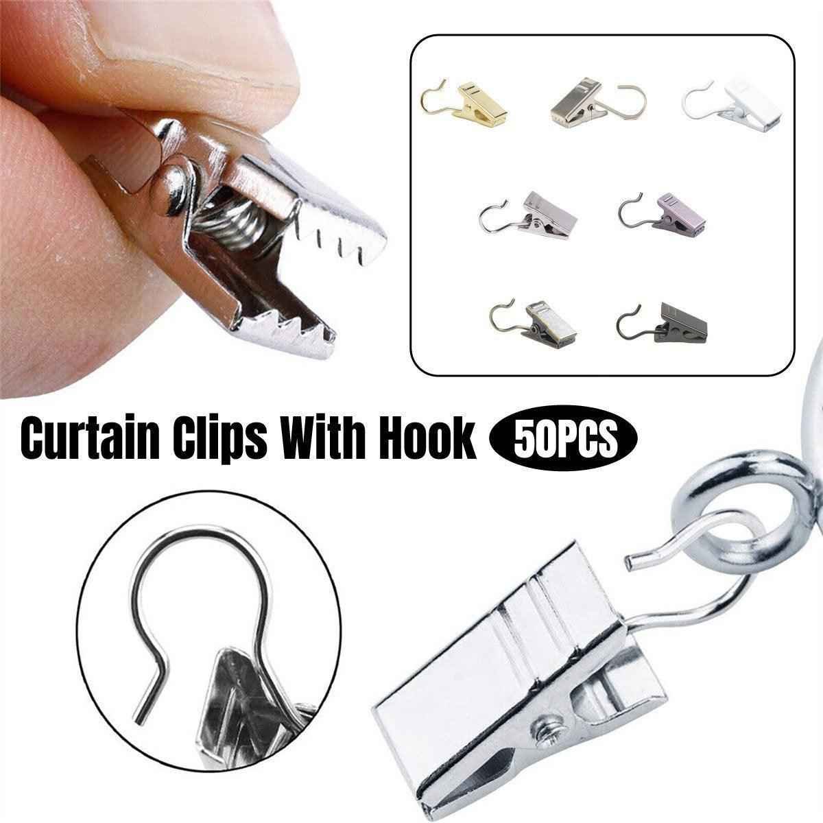 50PCS Stainless Steel Curtain Clip Hooks Strong Load-bearing Shower Accessories - Black