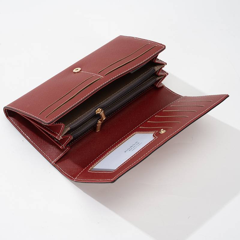 Apricot PU Slim Wallet with Polyester Interior - Stylish Clutch for Cards and Cash