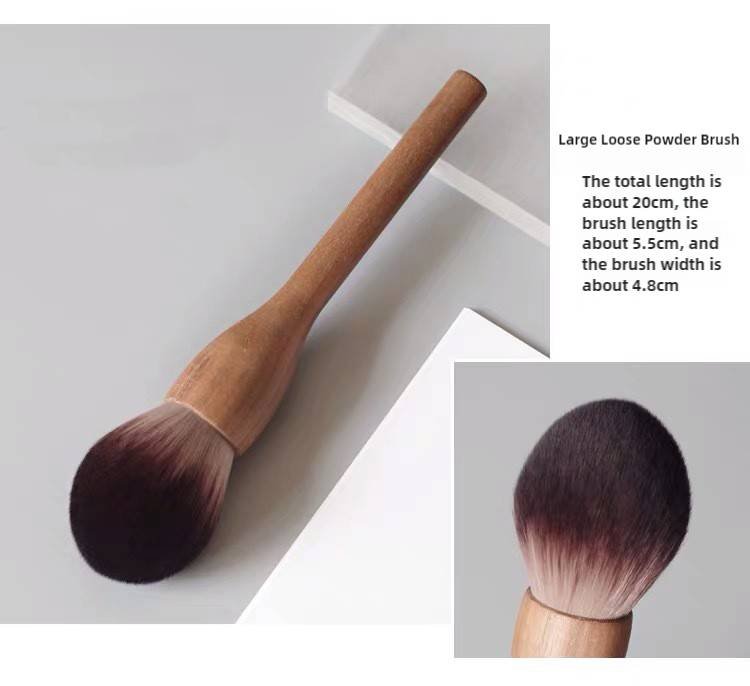 Large Loose Powder Brush Walnut Wood Makeup Brush Set - Powder, Blush, and Contour Brushes with Soft Fiber Bristles