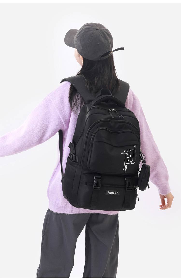 Black Large Capacity Student Backpack - Durable Oxford Cloth School Bag with Laptop Compartment & Multiple Pockets