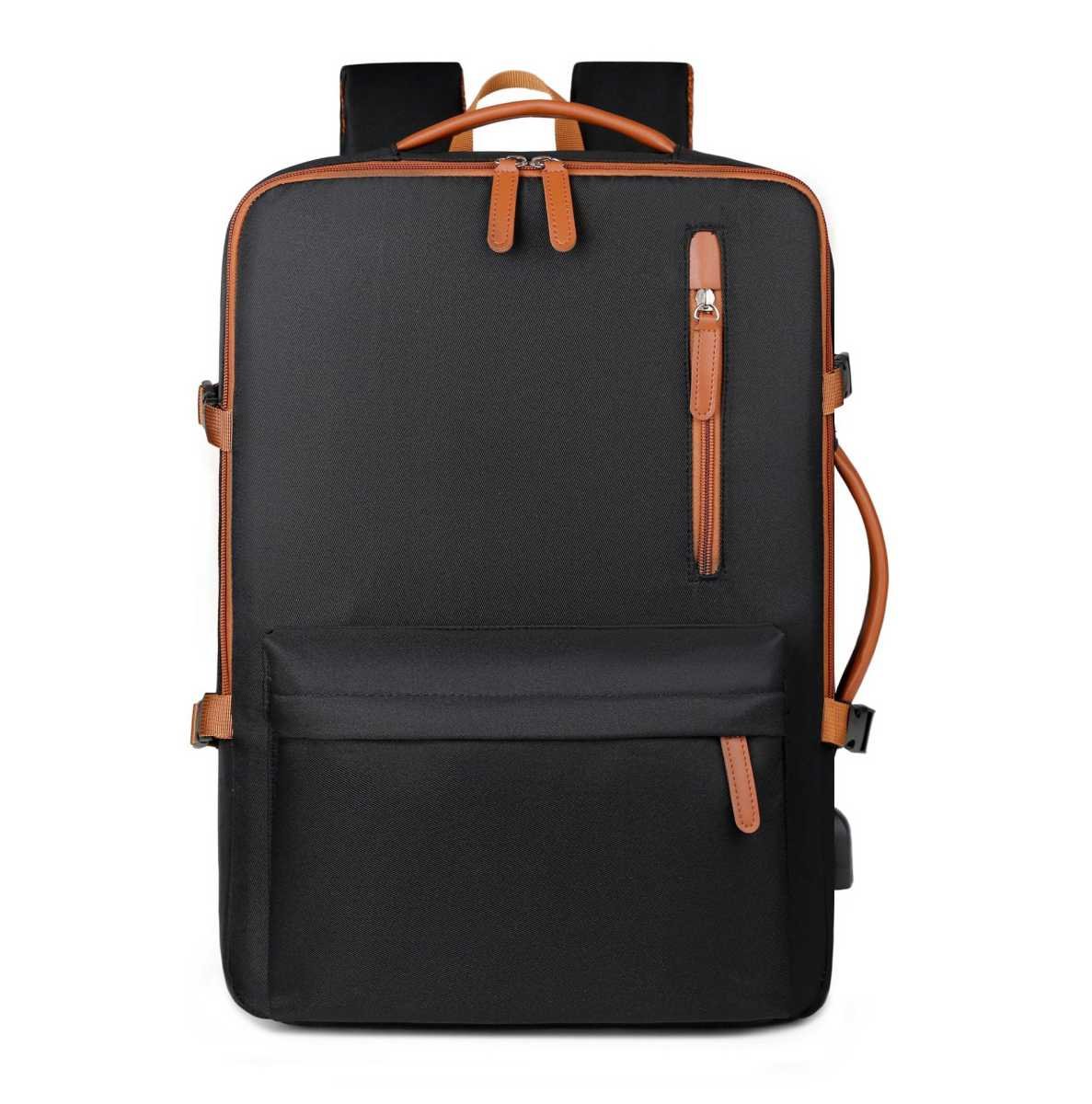 Black Expandable Laptop Backpack with USB Port - Stylish Travel & Business Daypack
