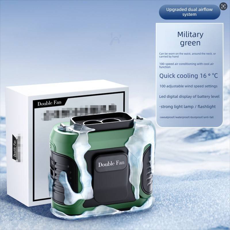 Waist Clip Fan 6000mAh Rechargeable Portable Personal Fan with Dual Outlet 13500RPM High Speed Airflow for Outdoor Work Green