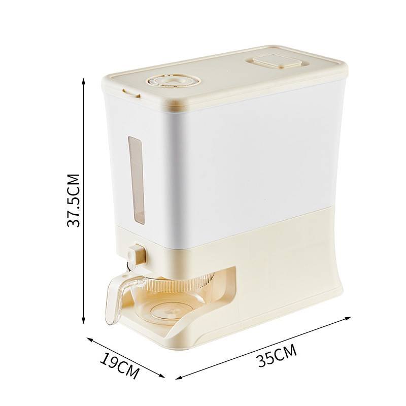 Regular Cream White Smart Kitchen Rice Dispenser - Automatic Press-Style Rice Storage Bin