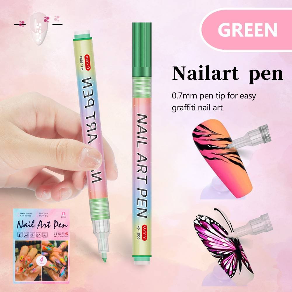 Green 0.7mm Nail Art Doodle Pen 12 Sticks- Single Color Acrylic Marker for Nail Design, No-Bake