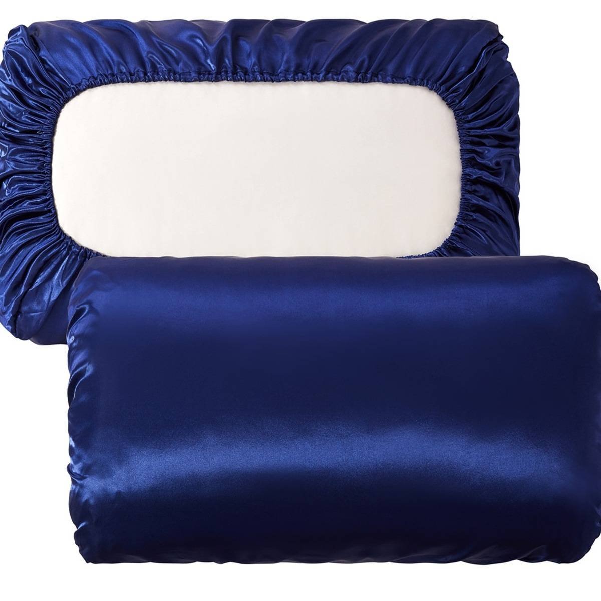 Navy blue Silky Satin Pillowcase Pair - Smooth for Hair & Skin, Elastic Fitted (46x90+16cm)