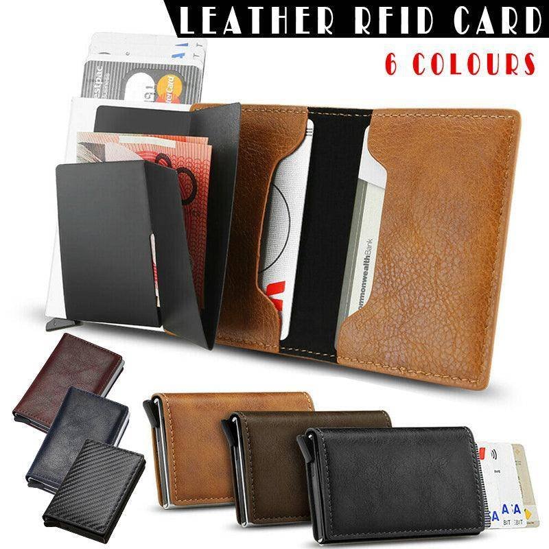 RFID Blocking Leather Card Wallet with Money Clip for Men Credit Holder - Dark Blue