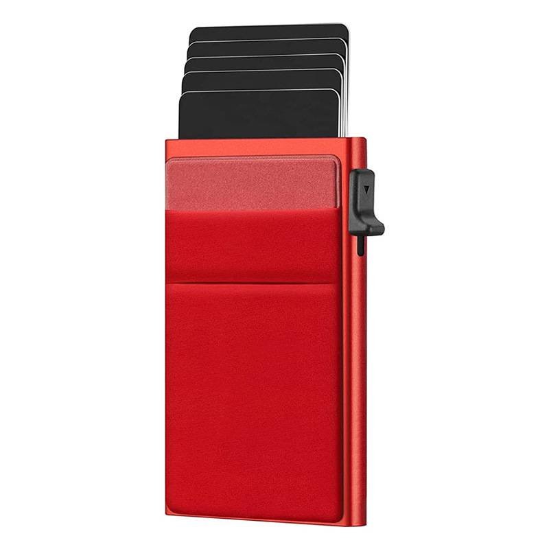 Ultra-Slim Pop-Up Card Holder Wallet with RFID Blocking(Red + Red Card Holder)