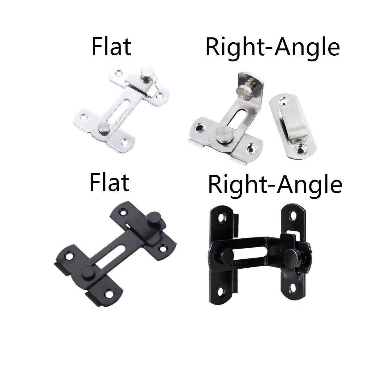 2 Sets 90 Degree Sliding Door Latch Lock Catch Kit for Home Use - Right-Angle-Silver-L