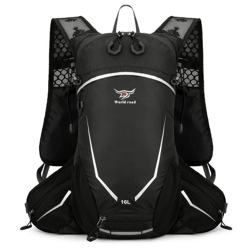 Black Lightweight 16L Outdoor Cycling & Hiking Backpack - Water-Repellent Nylon Daypack with Reflective Strips