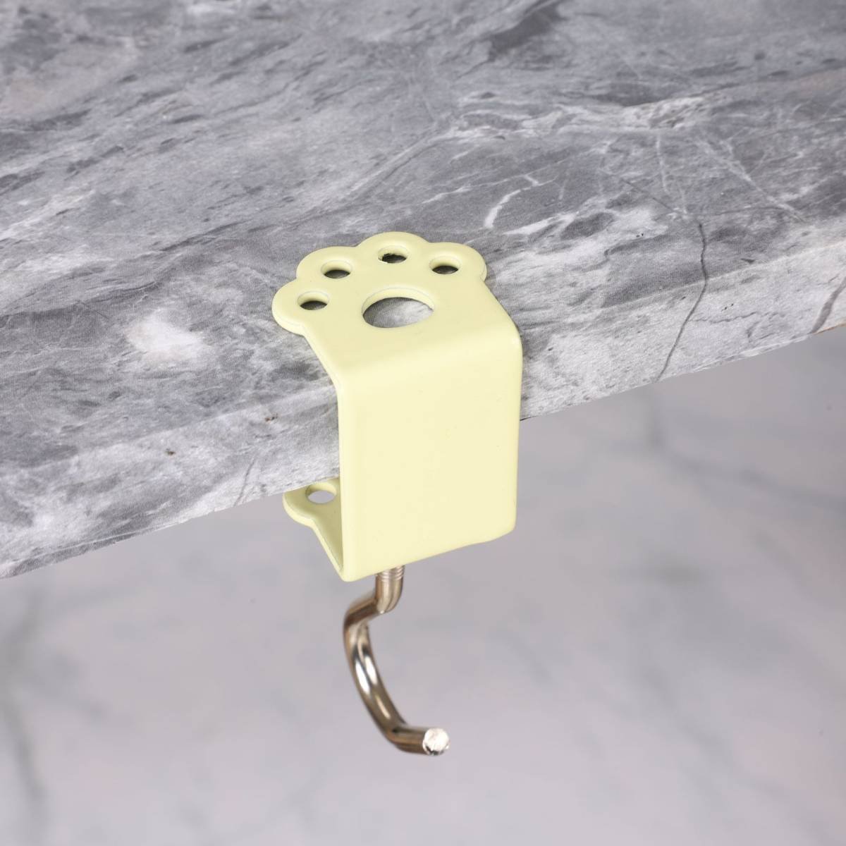 Macaron Paw Table Side Hook 2-Piece Set Adjustable Desk Hanging Clamp No-Drill Portable Bag Hook Light Yellow