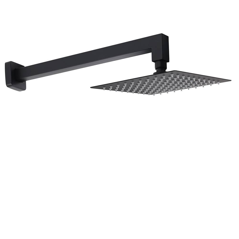 Matt Black Square 8" Rainfall Shower Head & 400mm Brass Straight Wall Mount Arm Set