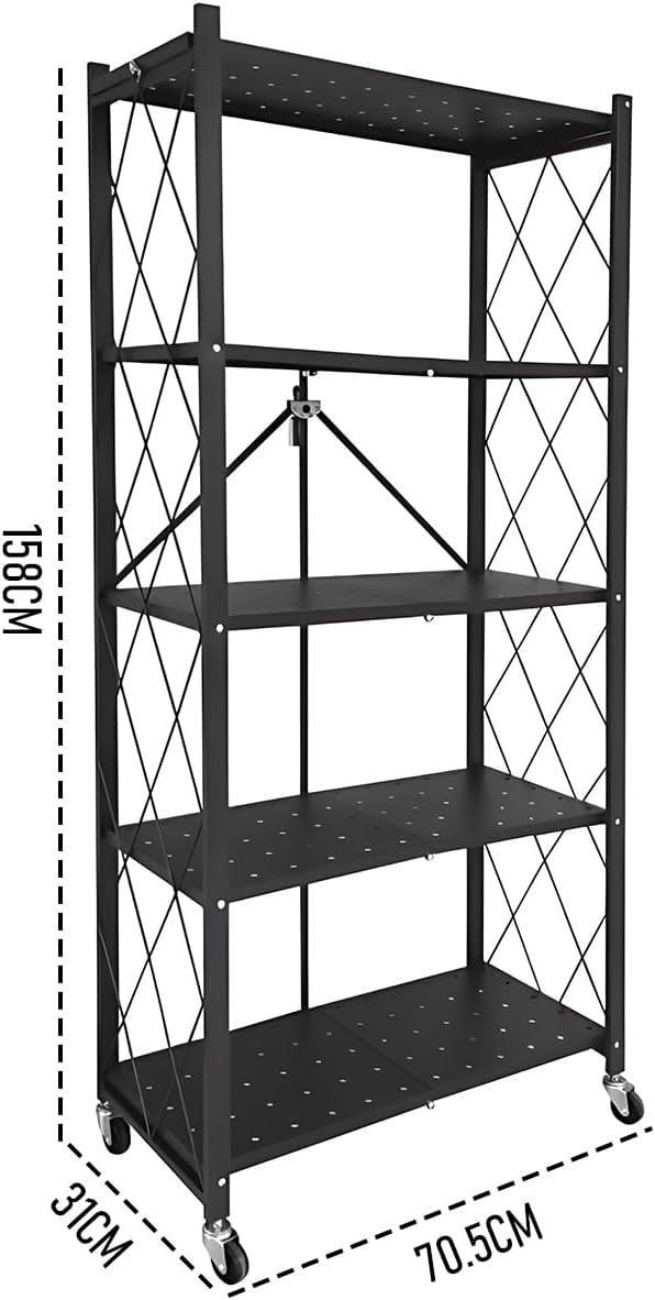CARLA HOME 5-Tier Foldable Storage Shelf with Wheels for Kitchen, Garage, Pantry or Basement (Black)
