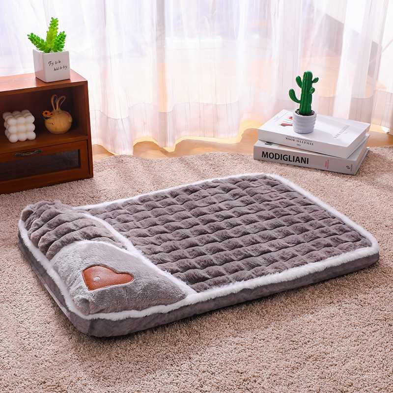 Thickened Pet Sofa Bed XXL Size 100x70cm Grey Dog Mat with Integrated Pillow Soft Washable Sleeping Pad for Dogs and Cats All Season Comfort